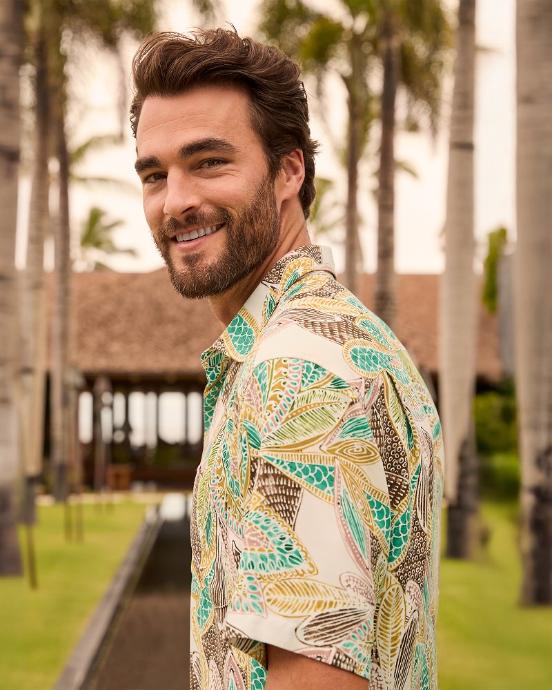Fuego Fronds Silk Camp Shirt - Coconut