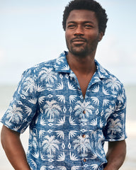 Palm Press Linen Camp Shirt - Cobalt Sea