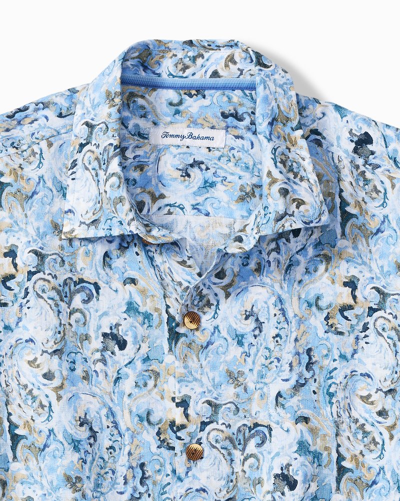 Tidal Echoes Linen Long-Sleeve Shirt - Clear Sky Blue