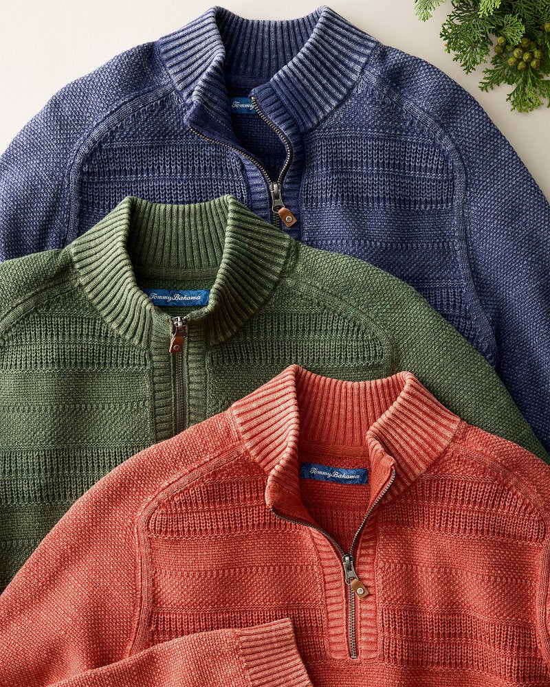 Saltwater Tides Textured Half-Zip Sweater - Carbon Navy