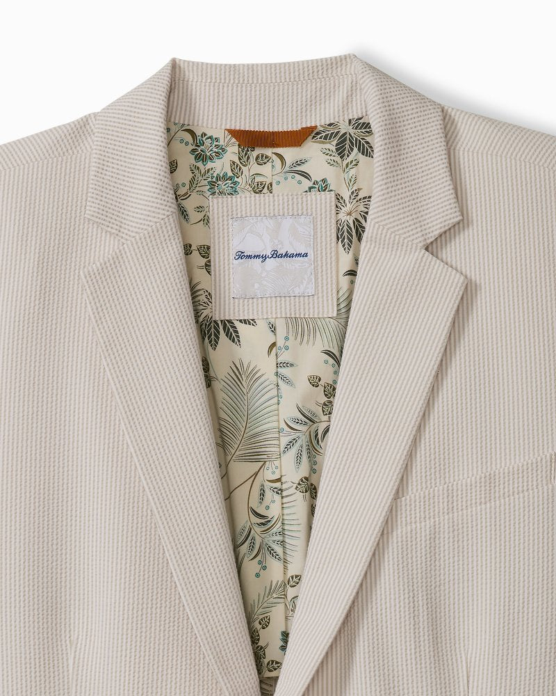 Nova Wave Stretch-Seersucker Sand Stripe Blazer - Stone Khaki
