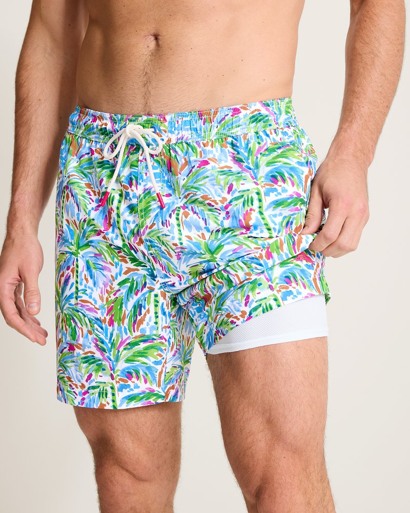 Naples Poolside Palms 6-Inch Swim Trunks - White