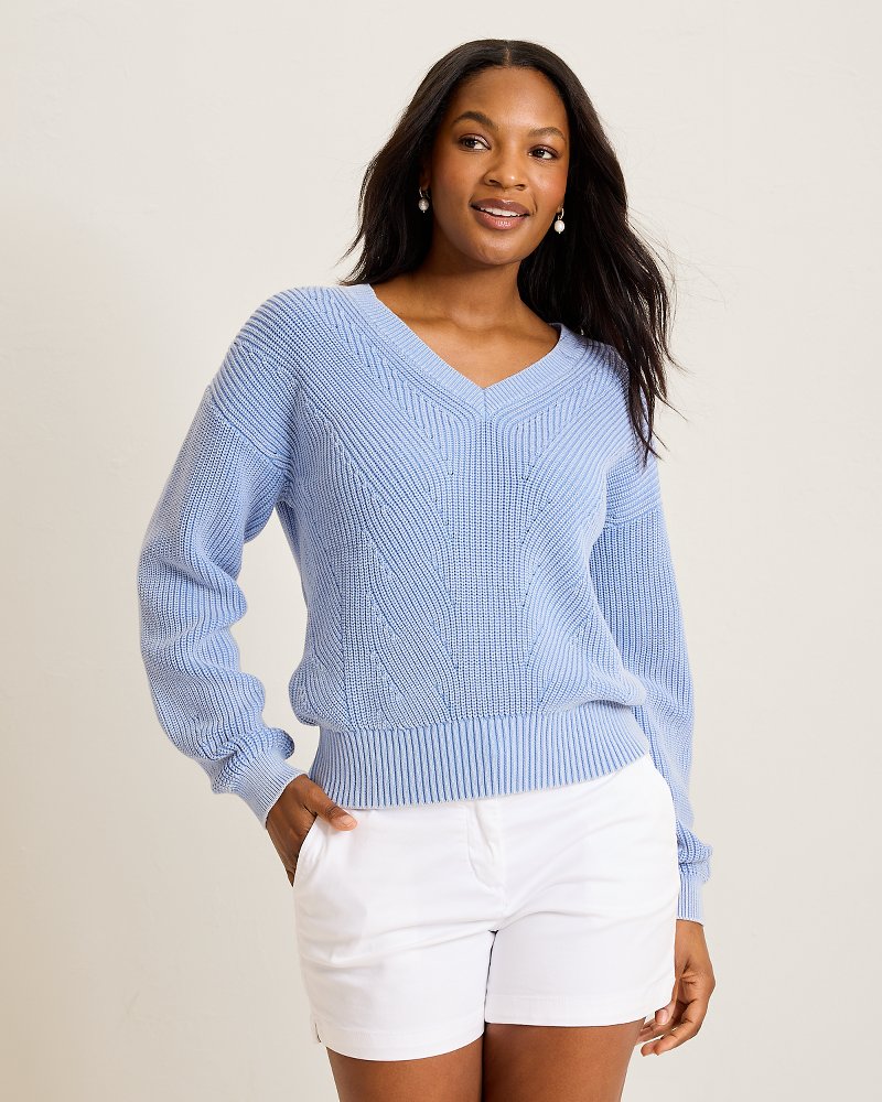 Salt &amp; Sea Wash Wave V-Neck Sweater - Grape Pools