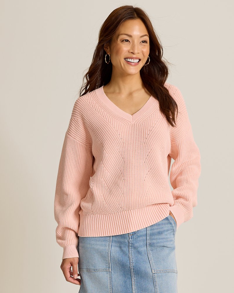 Salt &amp; Sea Wash Wave V-Neck Sweater - Light Salmon