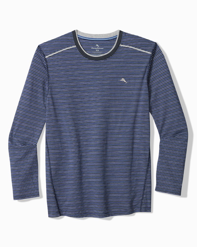 Big &amp; Tall Jersey Long-Sleeve Crewneck T-Shirt - Stripe Blue