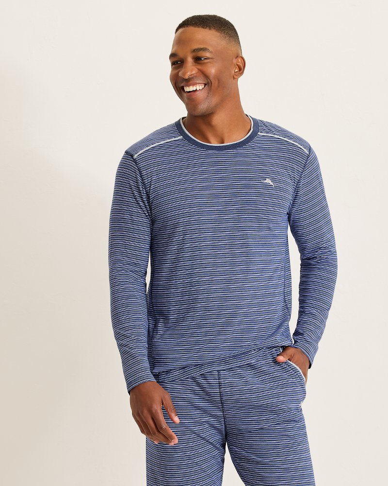 Jersey Long-Sleeve Crewneck T-Shirt - Stripe Blue