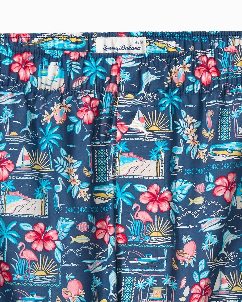 Woven Poplin Tropic Print Boxers - Navy