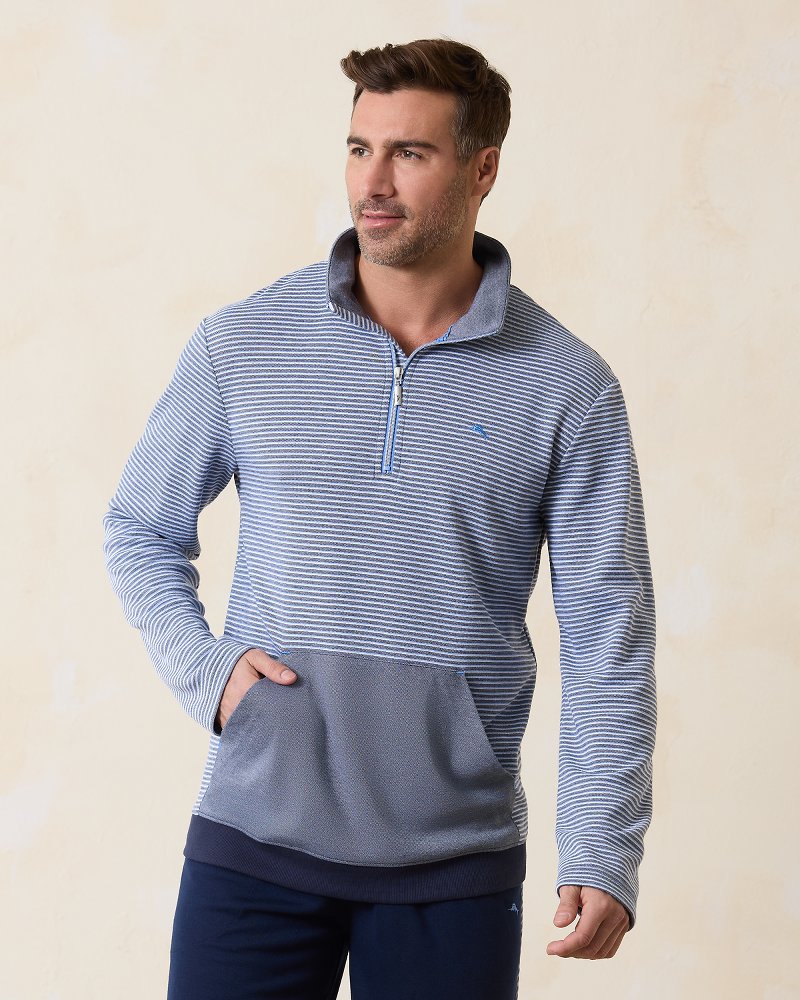 Big &amp; Tall Textured Stripe Half-Zip Sweatshirt - Blue Vault