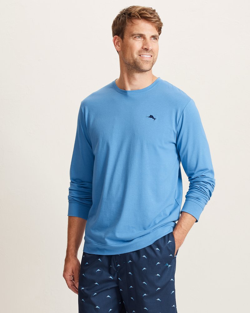 Big &amp; Tall Solid Marlin Jersey Long-Sleeve T-Shirt - Med Blue
