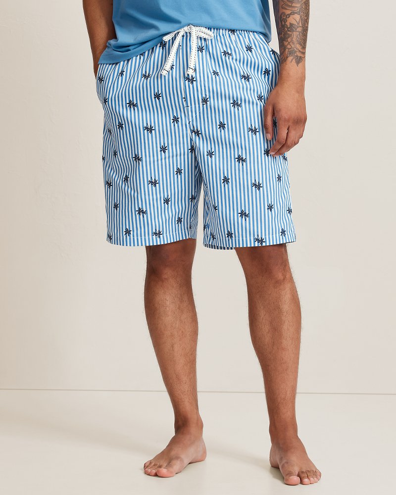 Big &amp; Tall Woven Poplin Paradise Print Pajama Shorts - Blue Cabana