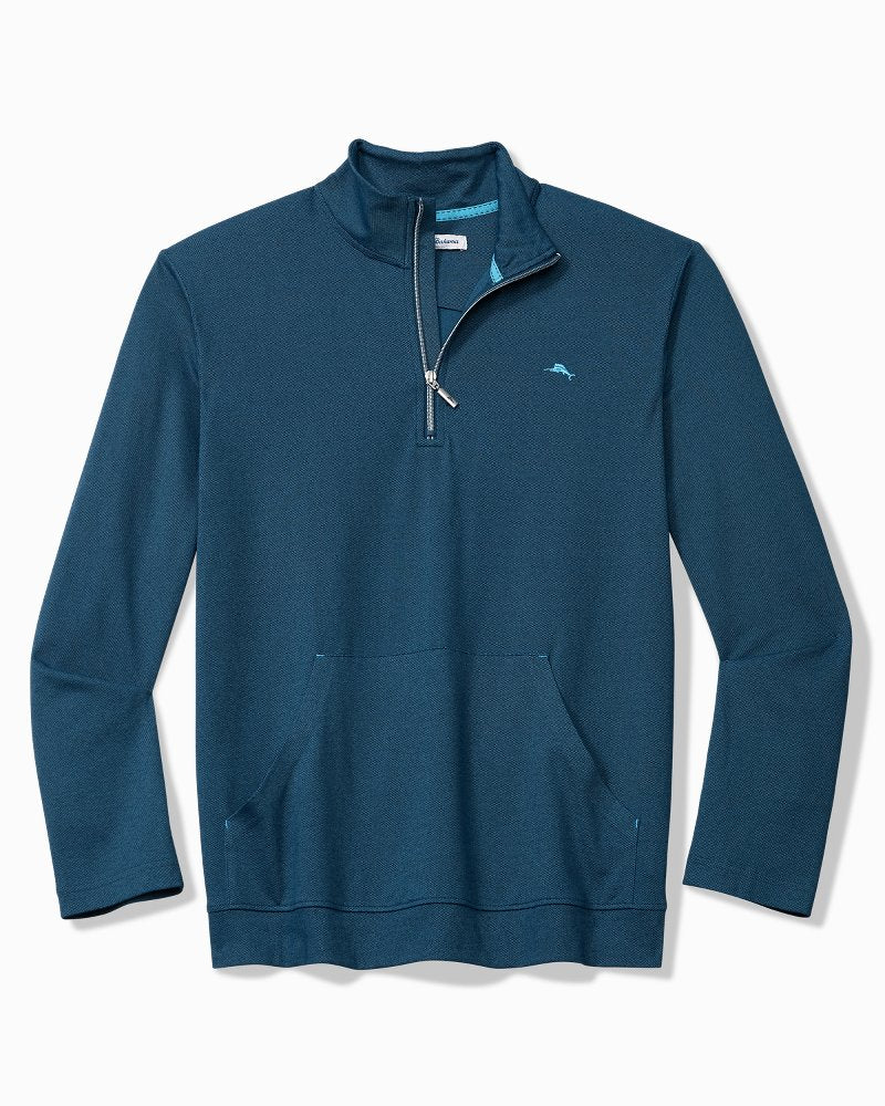 Big &amp; Tall Piqué Long-Sleeve Quarter-Zip Sweatshirt - Navy