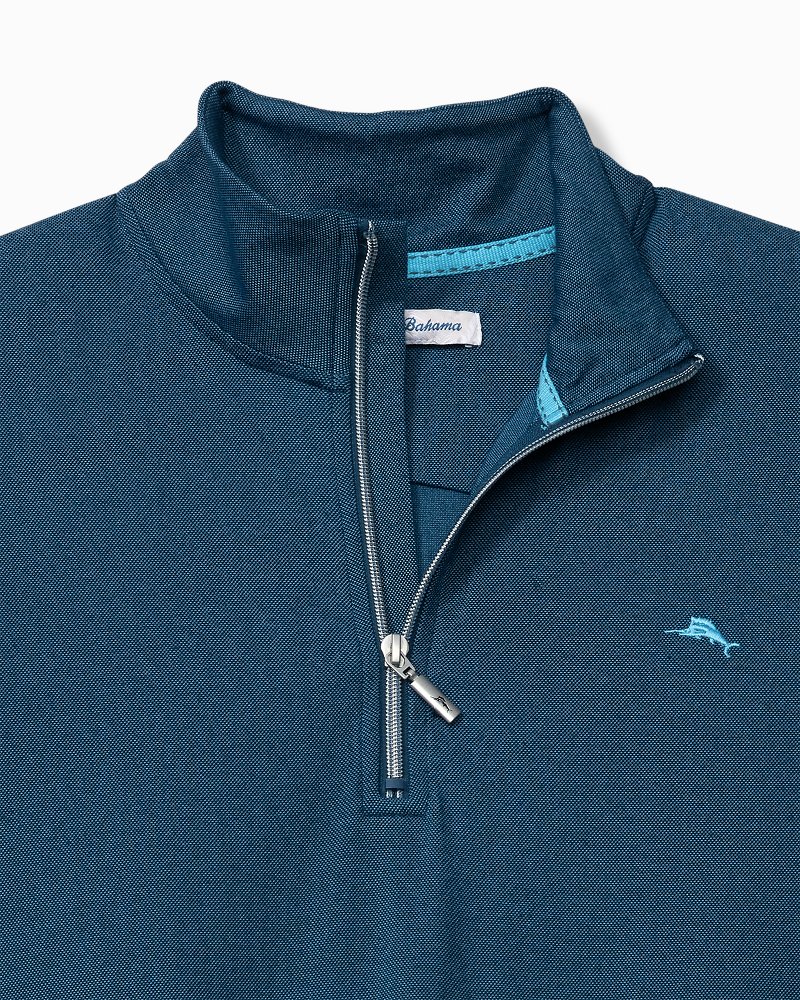 Piqué Long-Sleeve Quarter-Zip Sweatshirt - Navy