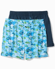 Big &amp; Tall Knit Tropical Paradise Print Boxers - 2-Pack - Blue Atoll