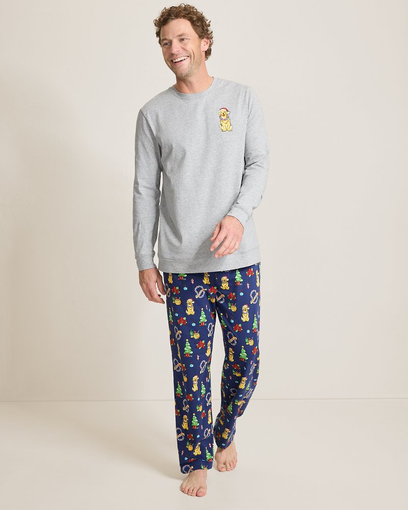 Big &amp; Tall Holiday Dog Long Sleeve &amp; Pants Pajama Set - Island Navy