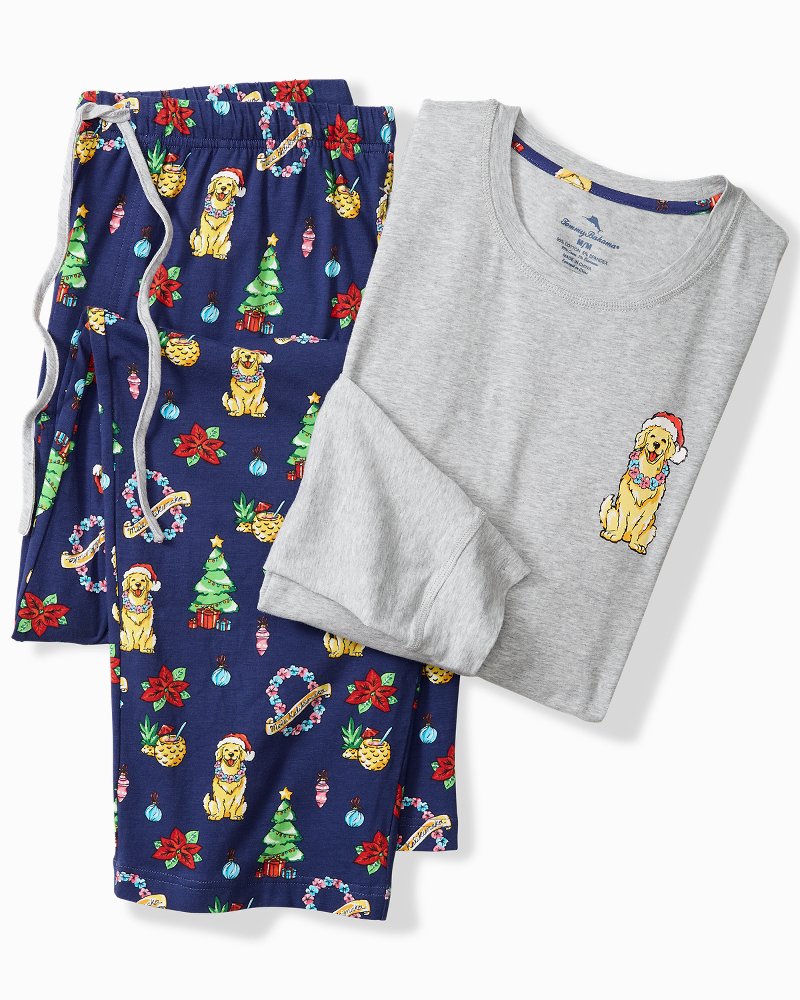 Big &amp; Tall Holiday Dog Long Sleeve &amp; Pants Pajama Set - Island Navy