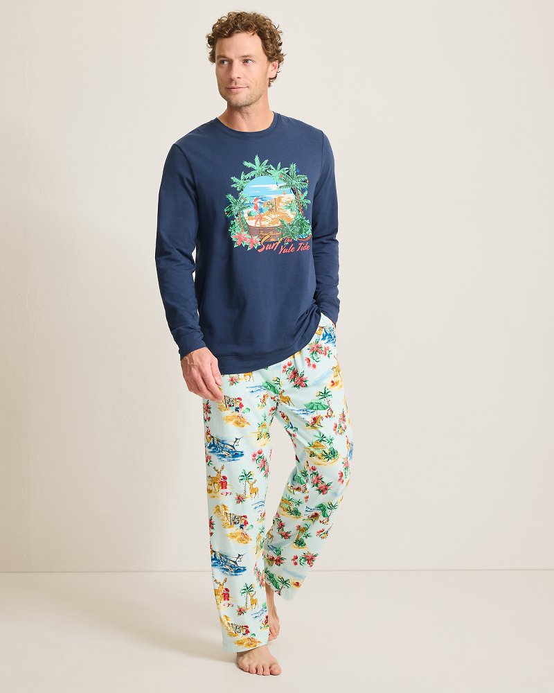 Men's Holiday Santa Long Sleeve &amp; Pants Pajama Set - Aqua Ice