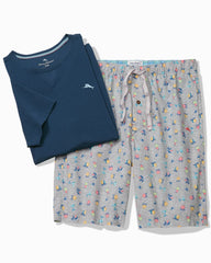 Jersey T-Shirt &amp; Poplin Tropic Print Shorts Pajama Set - Silver Heather