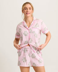 Lawn Short-Sleeve Top &amp; Boxers Pajama Set - Pink Camila