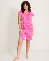 Jersey Cap-Sleeve T-Shirt &amp; Bermuda Shorts Pajama Set - Bright Pink
